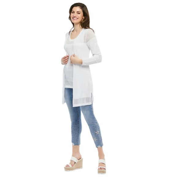 Women's Silver Knit Cardigan Size L Orly Long Sleeve Summer Coverup NWT - Picture 2 of 3